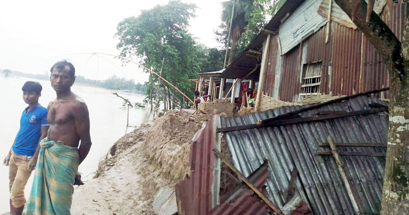 নবাবগঞ্জে করতোয়া নদীর পানি বৃদ্ধি: ৪ ইউনিয়নের দেড় হাজার ঘরবাড়ি নদীগর্ভে বিলীন