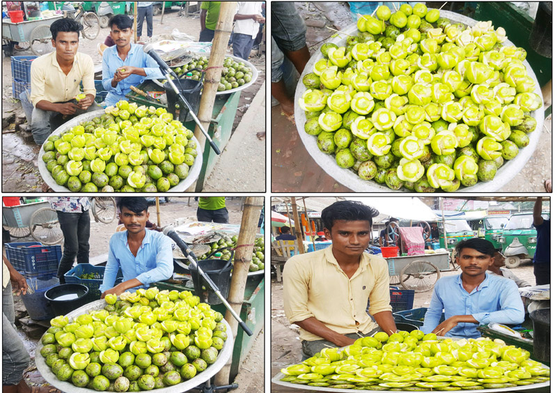 মাধবপুরে বরিশালী মিষ্টি আমড়া বেঁচে জীবিকা নির্বাহ করছে ৩ যুবক