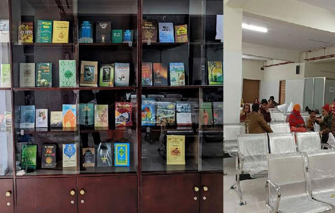 রাজশাহী হাসপাতালে আইসিইউ বুক কর্নারে বই পড়ে সময় কাটাছে রোগীর স্বজনরা