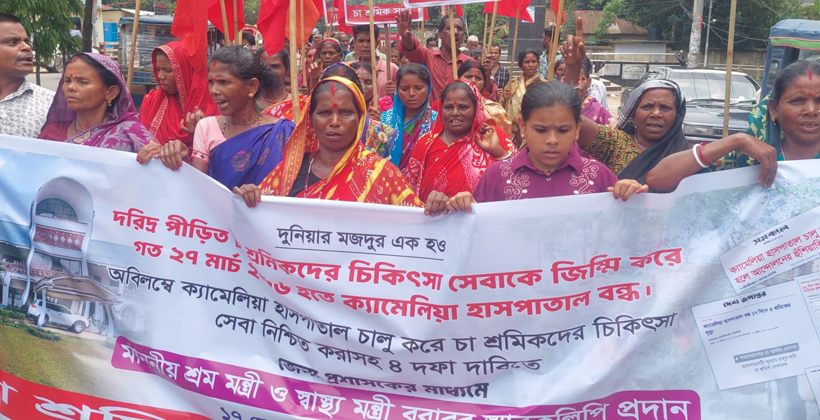 মৌলভীবাজারে চার দফা দাবীতে চা শ্রমিকদের বিক্ষোভ মিছিল