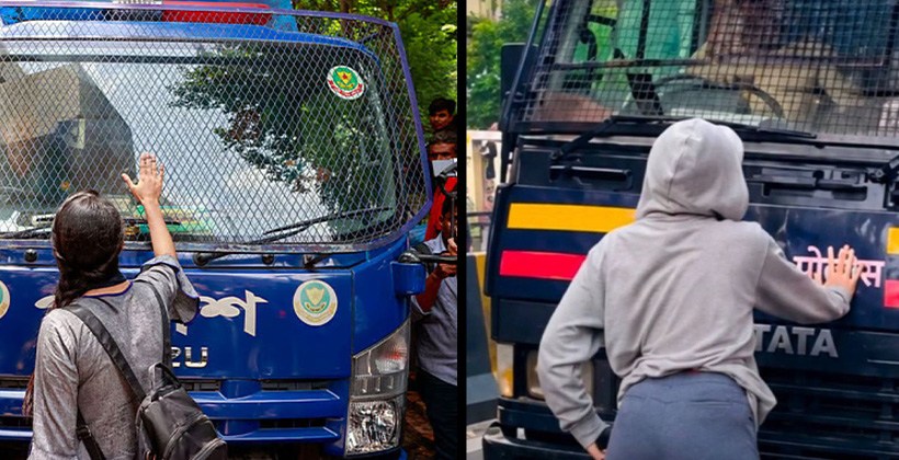 জুলাইয়ের দুই ছবি, একই দৃশ্য: দুই বছর পরও পুলিশের গাড়ি আটকে দেওয়ার ঘটনা