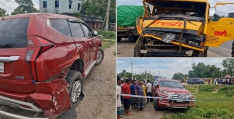মাধবপুর কাভার্ড ভ্যানের সঙ্গে ইউএনওর গাড়ির সংঘর্ষ প্রাণে বাঁচলেন ইউএনওসহ তিনজন