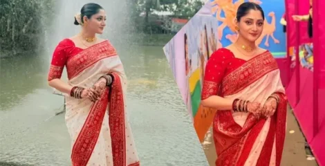 লাল পেড়ে সাদা শাড়িতে পূজা চেরী, মুগ্ধ ভক্তদের প্রশংসা